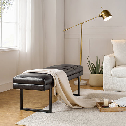 Mid-Century Modern 52.5" Tufted Faux Leather Bench