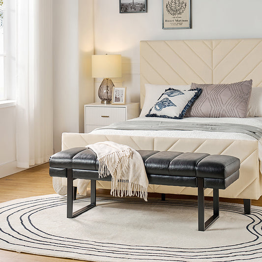 Mid-Century Modern 52.5" Tufted Faux Leather Bench