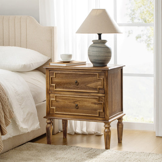 Joah 28"Tall Farmhouse 2-Drawer End Table with Built-in Charging