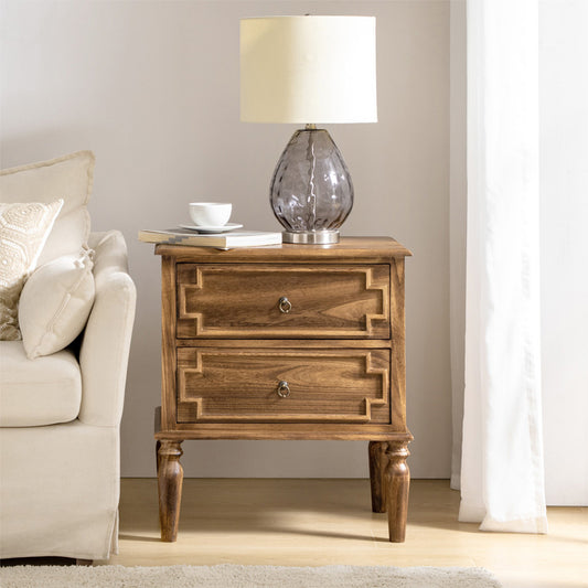 Joah 28"Tall Farmhouse 2-Drawer End Table with Built-in Charging