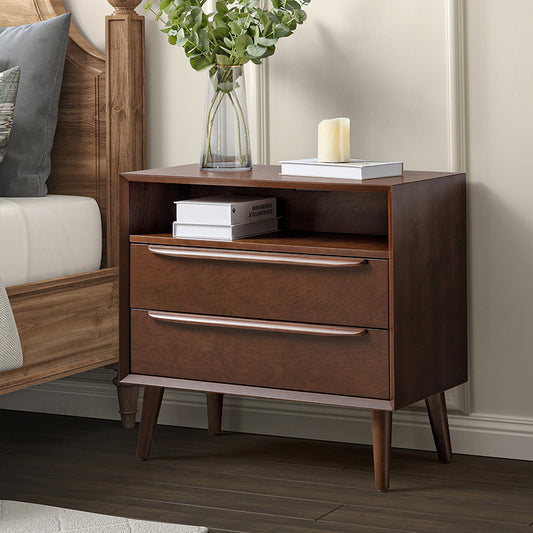 Lilian 2 - Drawer Mid Century Nightstand with Built-in Outlets