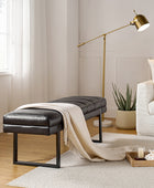 Mid-Century Modern 52.5" Tufted Faux Leather Bench