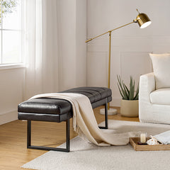Mid-Century Modern 52.5" Tufted Faux Leather Bench