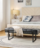 Mid-Century Modern 52.5" Tufted Faux Leather Bench