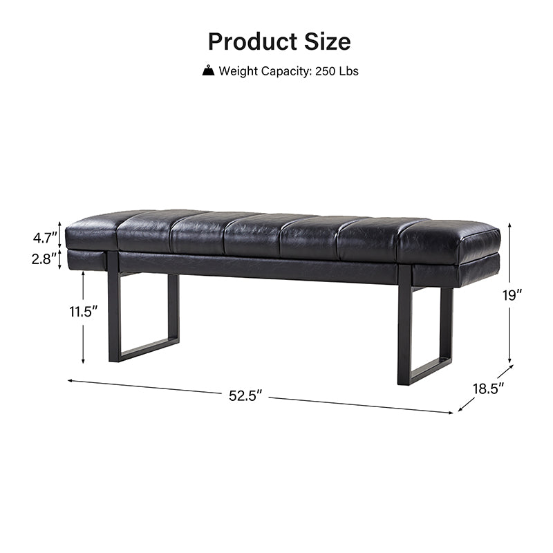 Mid-Century Modern 52.5" Tufted Faux Leather Bench