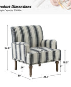 Lecce Farmhouse Armchair with Carved Wood Legs and Striped Fabric