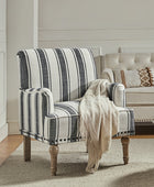 Lecce Farmhouse Armchair with Carved Wood Legs and Striped Fabric