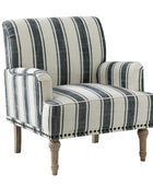 Lecce Farmhouse Armchair with Carved Wood Legs and Striped Fabric