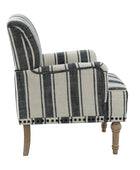 Lecce Farmhouse Armchair with Carved Wood Legs and Striped Fabric