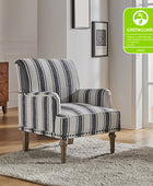 Lecce Farmhouse Armchair with Carved Wood Legs and Striped Fabric