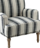 Lecce Farmhouse Armchair with Carved Wood Legs and Striped Fabric