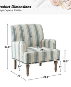 Lecce Farmhouse Armchair with Carved Wood Legs and Striped Fabric
