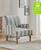 Lecce Farmhouse Armchair with Carved Wood Legs and Striped Fabric