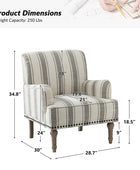 Lecce Farmhouse Armchair with Carved Wood Legs and Striped Fabric