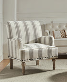 Lecce Farmhouse Armchair with Carved Wood Legs and Striped Fabric
