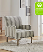 Lecce Farmhouse Armchair with Carved Wood Legs and Striped Fabric