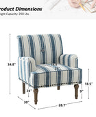 Lecce Farmhouse Armchair with Carved Wood Legs and Striped Fabric