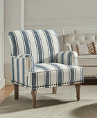 Lecce Farmhouse Armchair with Carved Wood Legs and Striped Fabric