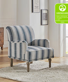 Lecce Farmhouse Armchair with Carved Wood Legs and Striped Fabric