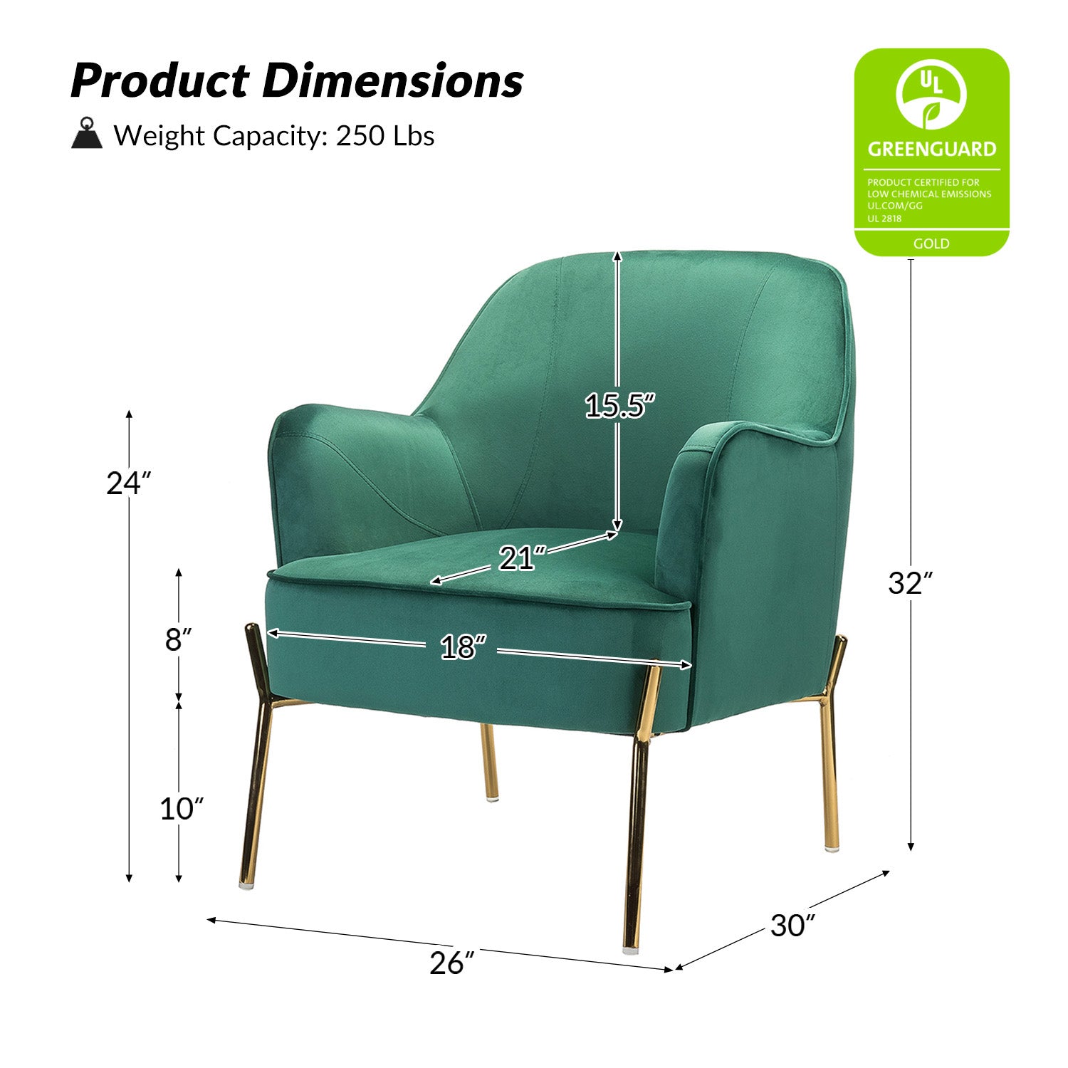 Marina 26" Wide Contemporary Velvet Armchair with Recessed Arms