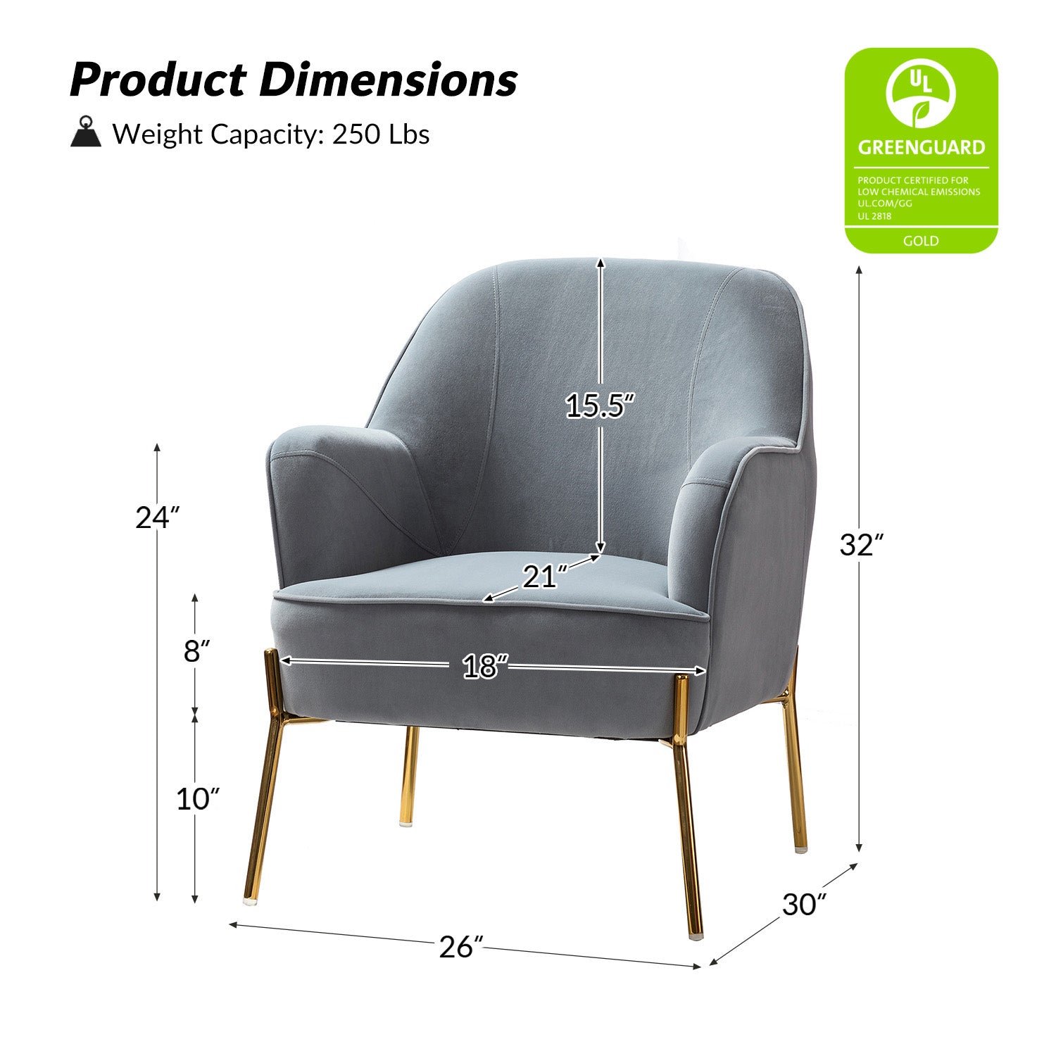 Marina 26" Wide Contemporary Velvet Armchair with Recessed Arms