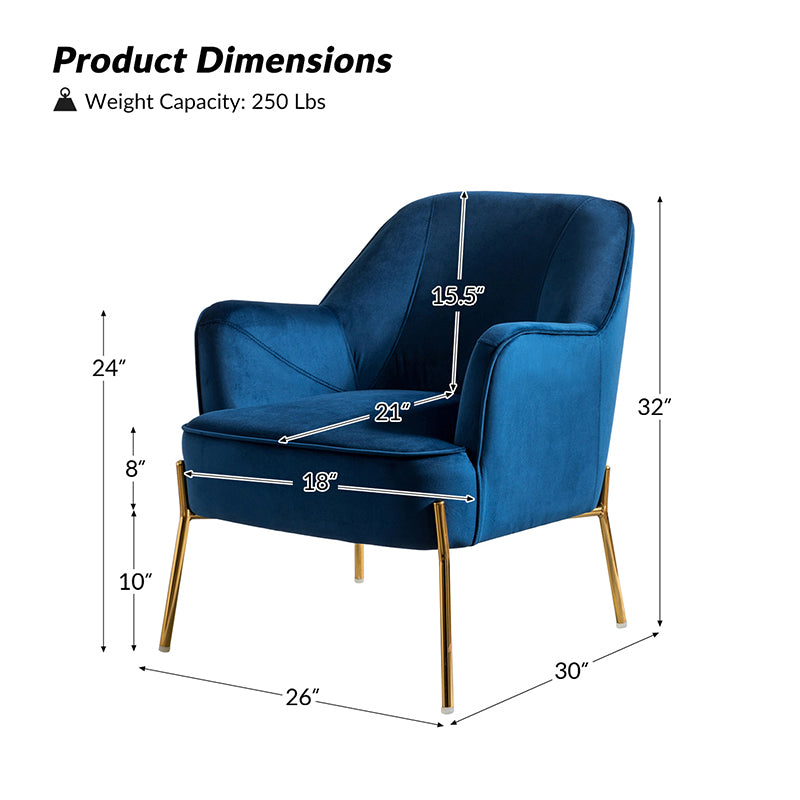 Marina 26" Wide Contemporary Velvet Armchair with Recessed Arms