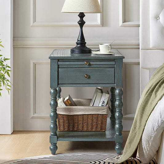 Ira 26" Tall Farmhouse Solid Wood End Table with Built-in Charging Outlets