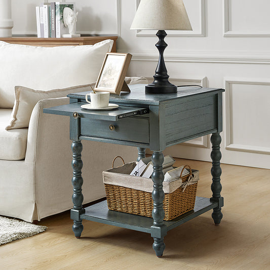 Ira 26" Tall Farmhouse Solid Wood End Table with Built-in Charging Outlets