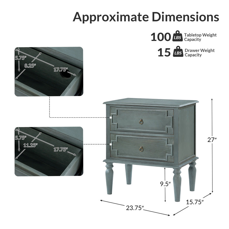 Joah 28"Tall Farmhouse 2-Drawer End Table with Built-in Charging