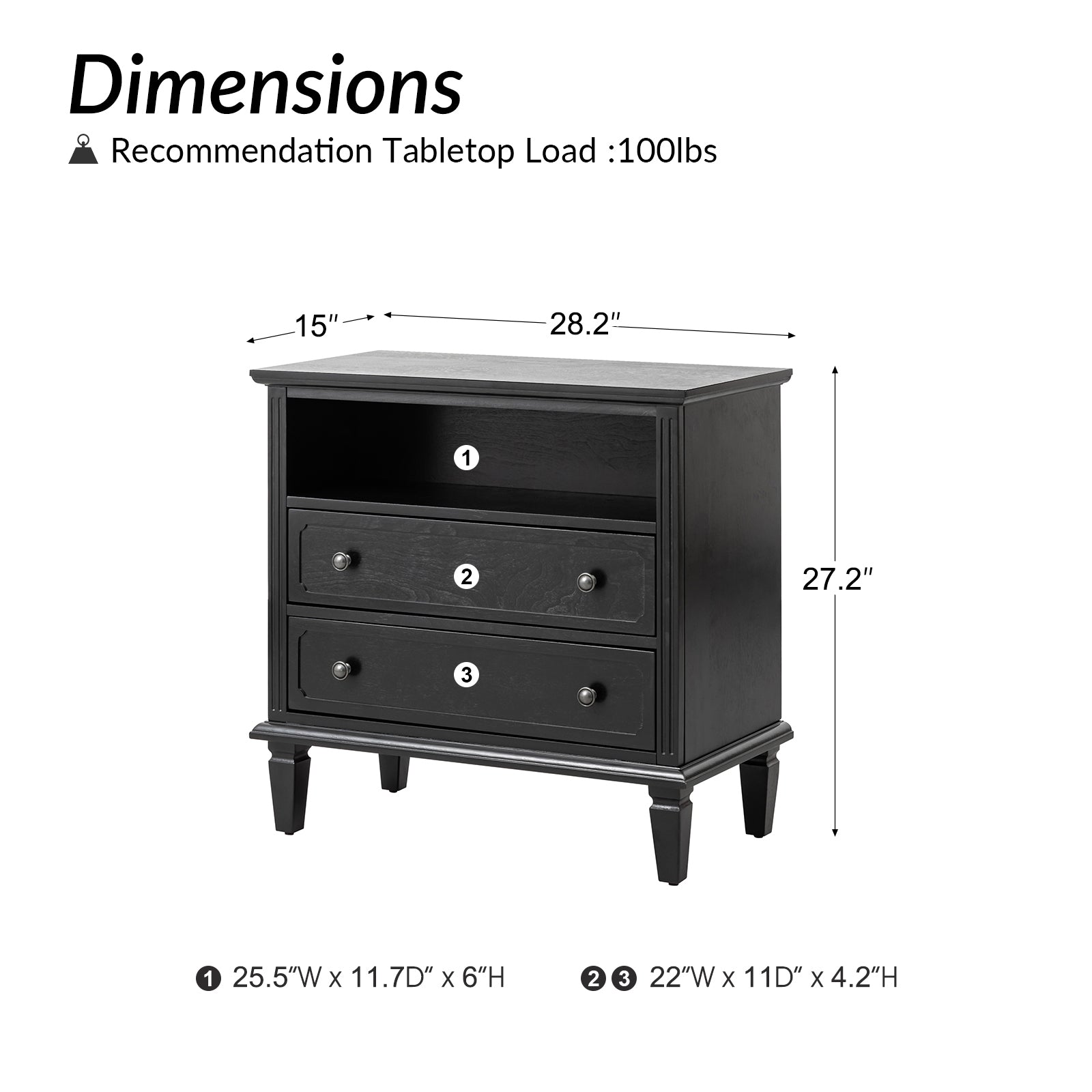Gaspard 2 - Drawer Solid Wood Nightstand