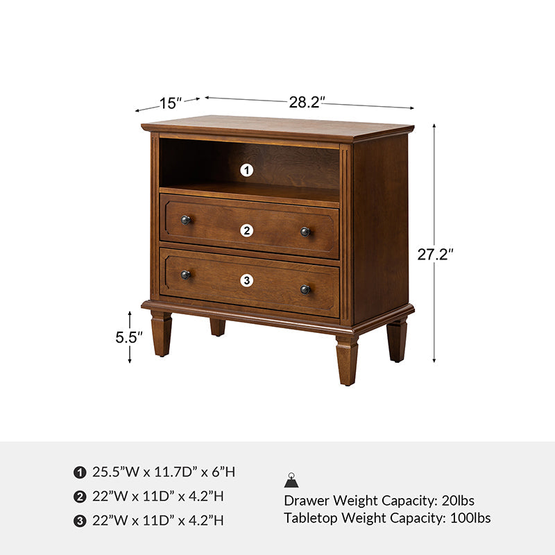 Gaspard 2 - Drawer Solid Wood Nightstand