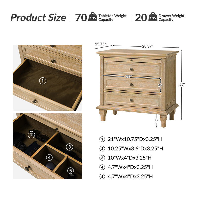 Galatea 3 - Drawer Nightstand Chest with Built-In Outlets