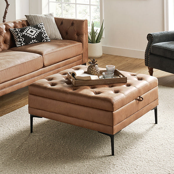 Lift Top Shelved Storage Cocktail Ottoman