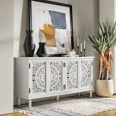 Emathides 63" Solid Wood Sideboard with Lighting & Wine Rack