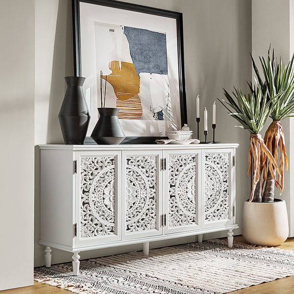 63" Solid Wood Sideboard with Lighting & Wine Rack