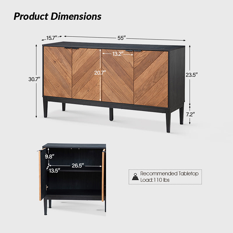 Mila 55" Wide 4 Door Sideboard with Storage