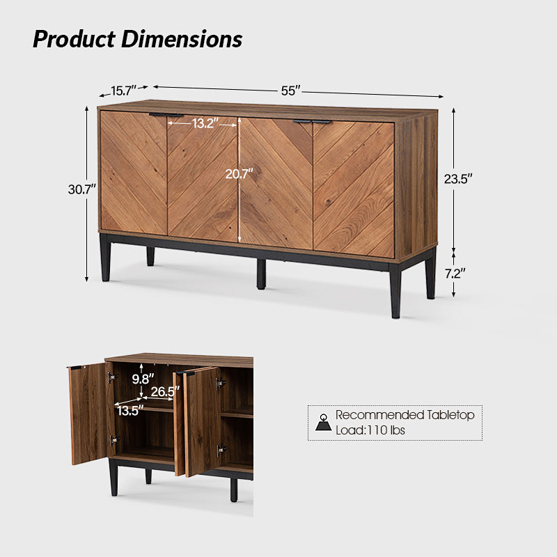 Mila 55" Wide 4 Door Sideboard with Storage
