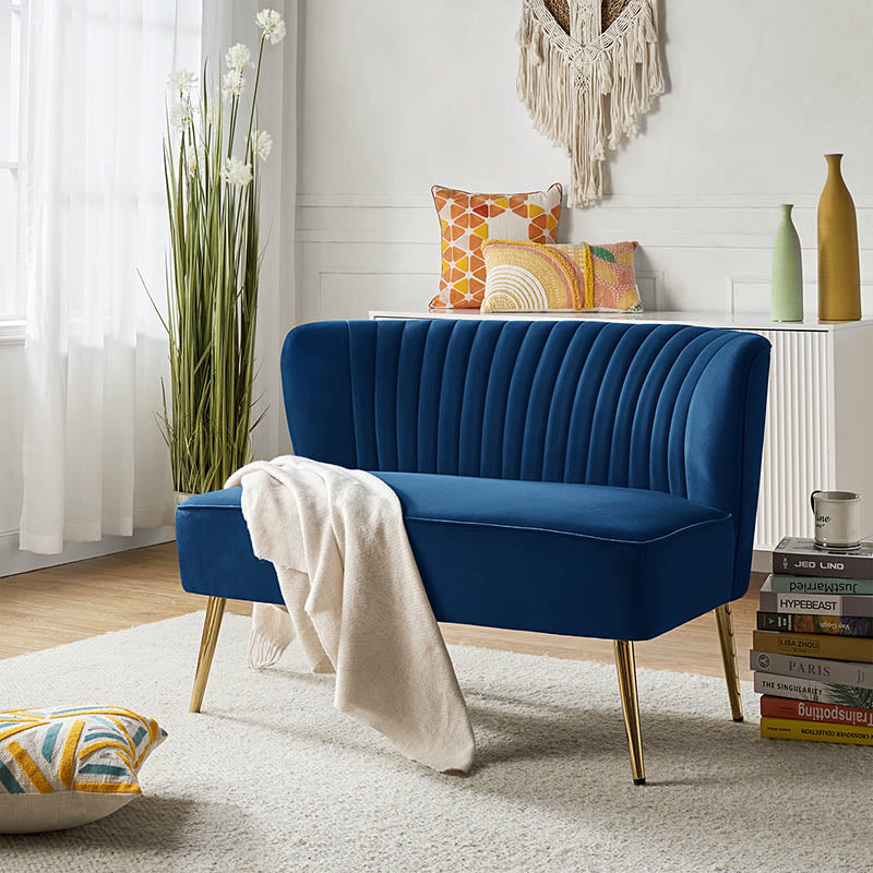 NEW Blue Velour MCM Style Dowel Leg Couch — Reinvent Modern