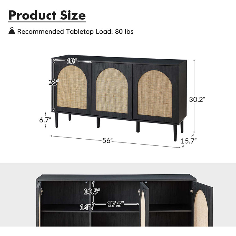 Posey 56" Wide Wood and Rattan  Sideboard