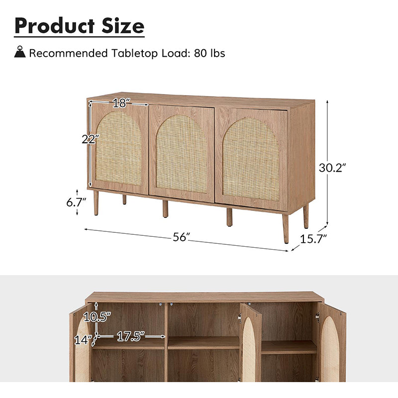 Posey 56" Wide Wood and Rattan  Sideboard