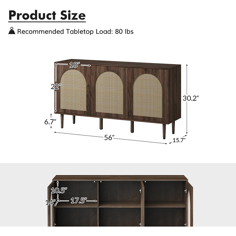 Posey 56" Wide Wood and Rattan  Sideboard