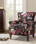 Modern Floral Pattern Upholstered Armchair with Wood Legs - Hulala Home