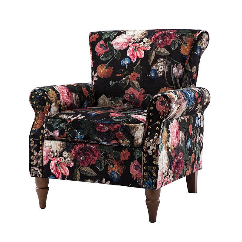 Modern Floral Pattern Upholstered Armchair with Wood Legs - Hulala Home