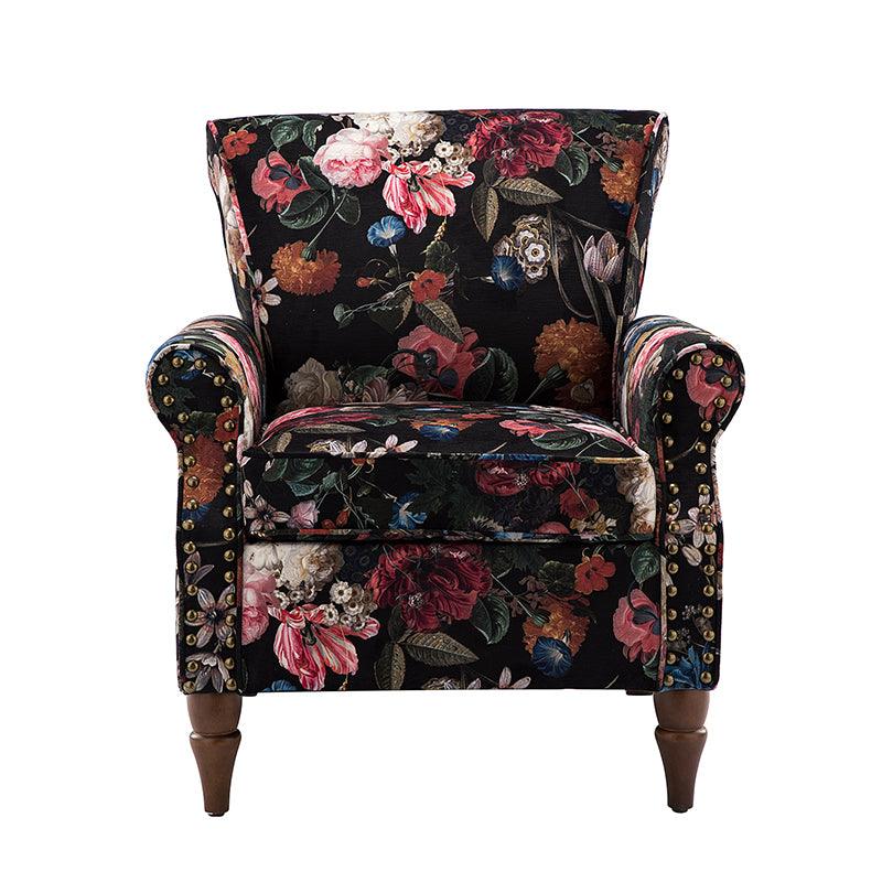 Modern Floral Pattern Upholstered Armchair with Wood Legs - Hulala Home