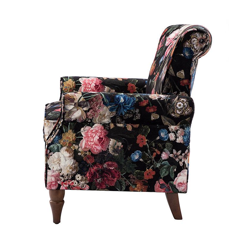 Modern Floral Pattern Upholstered Armchair with Wood Legs - Hulala Home