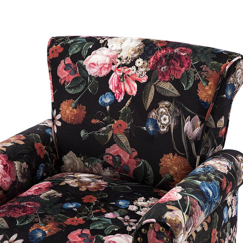 Modern Floral Pattern Upholstered Armchair with Wood Legs - Hulala Home