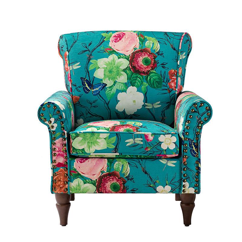 Modern Floral Pattern Upholstered Armchair with Wood Legs - Hulala Home