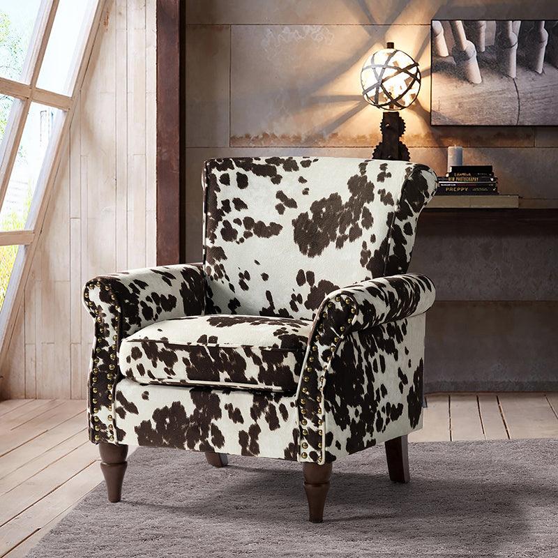 Modern Floral Pattern Upholstered Armchair with Wood Legs - Hulala Home