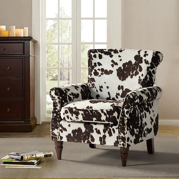 Modern Floral Pattern Upholstered Armchair with Wood Legs - Hulala Home