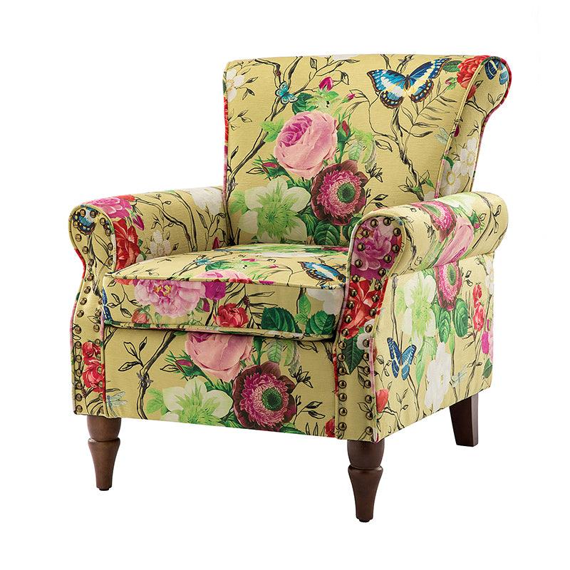 Modern Floral Pattern Upholstered Armchair with Wood Legs - Hulala Home